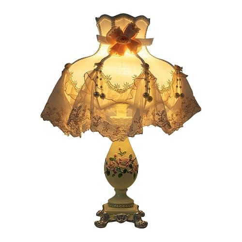 kangten Victorian Style Table Lamp Pink Princess lamp Handmade Gauze Fabric Lampshade Traditional Resin Flower Carved Base for Girl's Room Bedroom Office Living Room Reading, D12.2'' X H21.2'' thumbnail 3