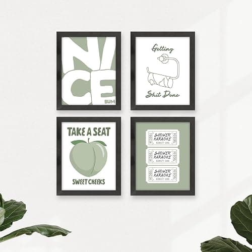 heilkee Sage Green Bathroom Decor Funny Bathroom Wall Art Trendy Modern Wall Prints for Girls Gifts Set of 4(Black Framed, 8x10in) thumbnail 2