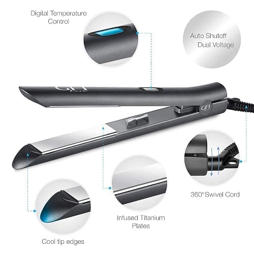GFI Hair Straightener - Turbo Heating Element - Titanium Flat Iron - Straightens & Curls Any Hair Type - Temperature Control - Pouch & Glove Included thumbnail 2