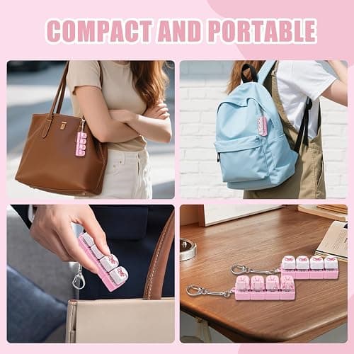 2 Pcs Keyboard Fidget Toys for Adults, Cute Bear Fidget Keyboard Clicker Keychain Pink Bow Cube Button Finger Clicker Toy for Anxiety ADHD Stress Relief Gift (Pink, White) thumbnail 6