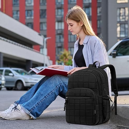 kadilong Laptop Backpack for Women College Travel,Quilted Daypack Bookbag for School Teen Girls Mochilas Mujer,Black thumbnail 7