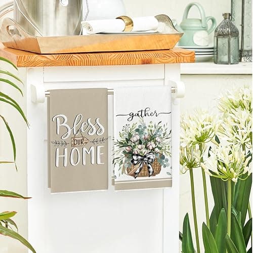 Artoid Mode Eucalyptus Truck Flowers Basket Spring Kitchen Towels Dish Towels, 18x26 Inch Farmhouse Decoration Hand Towels Set of 4 thumbnail 5