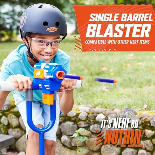 NERF Kick Scooter for Kids, Dual Barrel Blaster Fires Up to 40 Feet, Supports Up to 150lbs, Rear Brake, Sturdy Steel Frame, Wide Surface Textured Molded Deck, Outdoor Activities for Boys/Girls thumbnail 5
