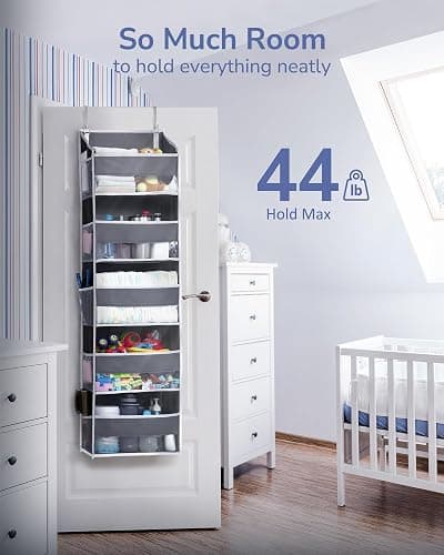 ULG 1 Pack Over Door Organizer with 5 Large Pockets 10 Mesh Side Pockets, 44 lbs Weight Capacity Hanging Storage Organizer with Clear Window Kids Toys, Shoes, Diapers, Dark Grey, 5 Layers thumbnail 6