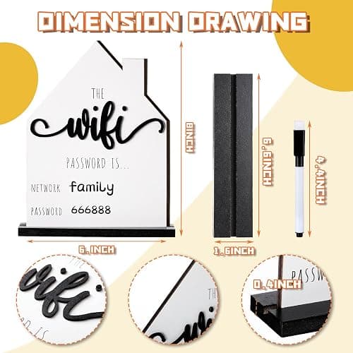WiFi Pattern Password Sign for Guests Home Wooden Table WiFi Pattern Sign Wooden with Board Erasable Pen Chalkboard Table Centerpieces Decoration for Home Business(White Board, White Pen) thumbnail 2