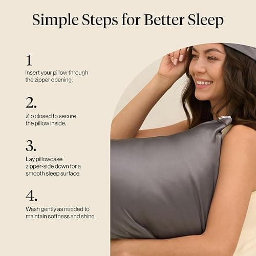 Kitsch Satin Pillowcase with Zipper - Standard Size, Charcoal | Softer Than Silk Pillow Cases, Smooth Cooling Satin Pillow Case for Hair and Skin, Wrinkle-Free, Machine Washable thumbnail 7
