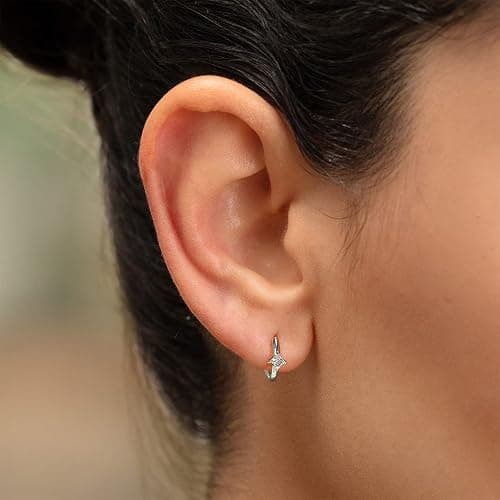 Me&Hz Gold Huggie Earrings Small Huggie Hoop Earrings for Women 14K Gold Plated Hypoallergenic Cubic Zirconia Huggies Mini Silver Hoop Earring for Women thumbnail 8