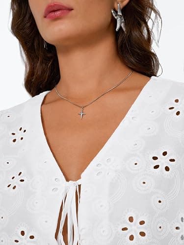 Trendy Queen Womens Summer Tops Cotton Tie Front Blouses | Bohemian Style, Crop Cute Teacher Outfits, Flowy Top, Beach Vacation Outfits 2026, Eyelet Embroidered Clothes for Campus Life thumbnail 6