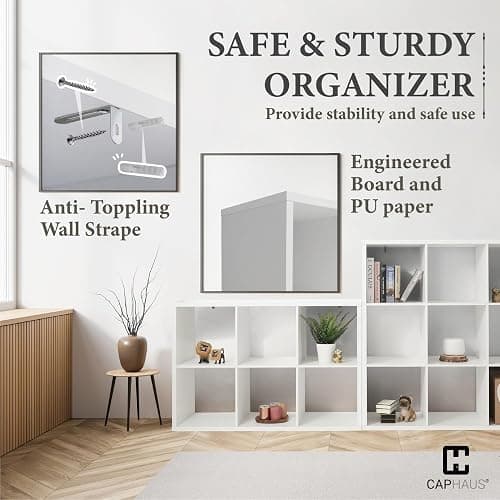 CAPHAUS Sturdy Room 13-Inch Cube Storage Organizer Shelf, with Extra Thick Exterior Edge, Open Storage Shelf Divider, Bookcase, 6-Cube / 8-Cube / 9-Cube, Colors Available in Rustic Grey Oak and White thumbnail 4