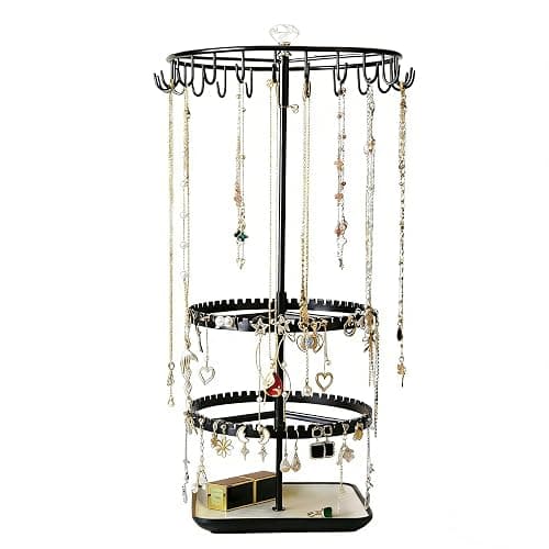 Diridbaz Multi layer rotating jewelry storage rack, capable of storing rings, earrings, necklaces, bracelets, adjustable jewelry display tree, black - Image 1