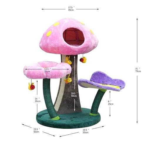 Catry® Wonderland 3-Level 31" Cat Tree with Mushroom Condo, Flower Perch, Sisal Scratching Pad, Parts Replaceable, Garden Style with Bee Toys. Multi- Color thumbnail 2