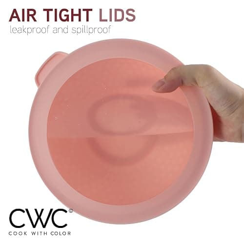 COOK WITH COLOR Mixing Bowls with Lids - 12 Piece Plastic Nesting Bowls Set includes 6 Prep Bowls and 6 Lids, Non Slip Bottom and Embossed Design - Microwave Safe (Rose) thumbnail 7