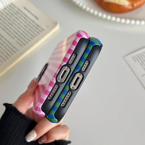 Longlayss Compatible with iPhone 14 Pro Case Cute Aesthetic Striped Phone Case for Women Girl Shockproof Slim TPU and Hard PC Protective Cover (Hot Pink) thumbnail 6