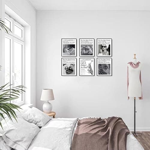 uniro Trendy Newspaper Wall Art Prints, Vintage Black & White Newspaper Wall Decor Aesthetic Pictures, Retro Girly Dorm Room Decor, Funky Bathroom Wall Decor Disco Poster for Teen Girl Bedroom Apartment, Bar Cart decor - Unframed thumbnail 4