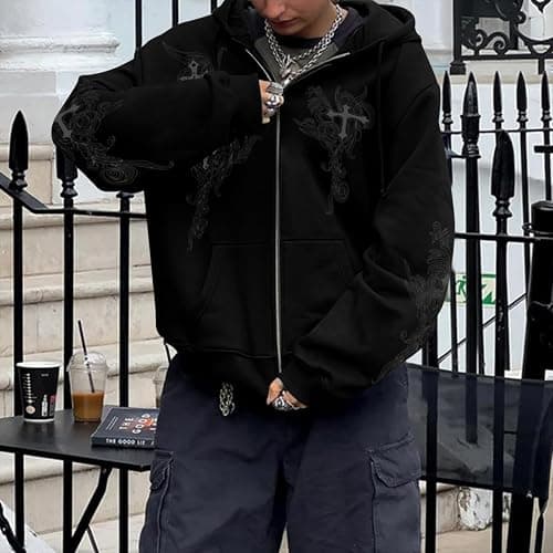 Kelxjia Zip Up Hoodies Y2k Jacket Graphic Gothic Jackets Grunge Cross Hoodie Baggy Streetwear Emo Sweater Aesthetic Clothes thumbnail 5
