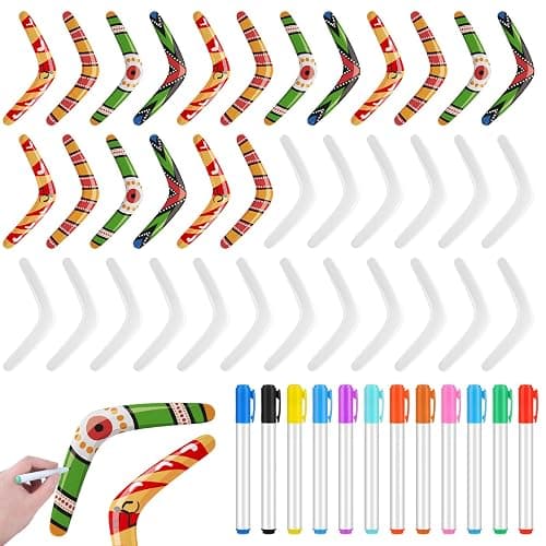 24 Pcs Plastic Boomerangs Craft for Teens Color Your Own DIY V Shaped Returning Boomerangs with Markers Fun Outdoor Throw Catch Flying Toy for Boys Girls Classroom Game Vbs Craft School Activities - Image 1