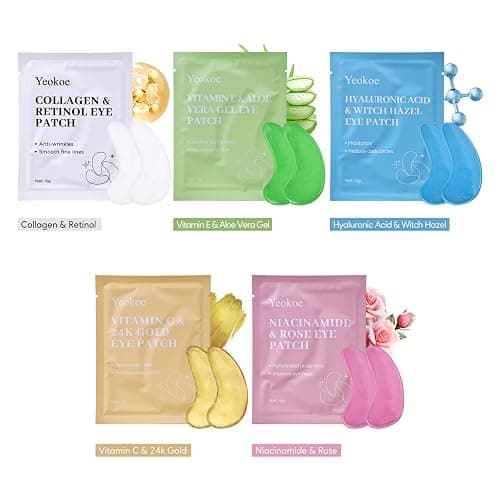 Yeokoe Under Eye Patches for Dark Circles,Eye Mask for Puffy Eyes With Collagen,Retinol,Vitmin C,Hyaluronic Acid and Niacinamide Face Masks Skincare Spa Gifts for Woman 20Pairs thumbnail 7