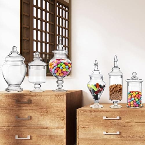 Mimorou 6 Sets Glass Apothecary Jars with Lids and Scoops 3 Styles Clear Candy Jars for Candy Buffets Candy Display Containers Bath Salt Container Cookie Crafts Bathroom Kitchen Storage (Simple) thumbnail 5