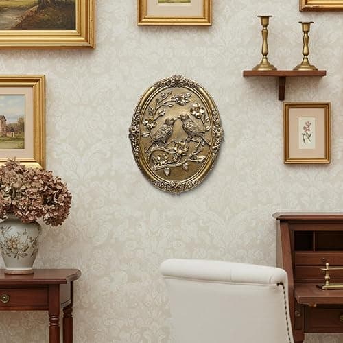 Vintage Bird Wall Sculpture,Antique Wall Decor,Retro Art Birds Sculpture,Hand Painted Wall Decoration with Embossed Couple Birds Design,Vintage Wall Decor for Living Room Bedroom Dining Room Hallway, Housewarming Gifts thumbnail 6