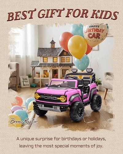 First Ride On 24V Ride on Toys for Big Kids, Licensed Ford Bronco Raptor 2 Seater Ride on Cars with Remote Control, Ride on Truck w/ 4-Wheeler Suspension, 3 Speeds, Led Lights, Bluetooth (24V, Pink) | First Ride On, 24V, for Big Kids, 2 Seater, with Remote Control thumbnail 4