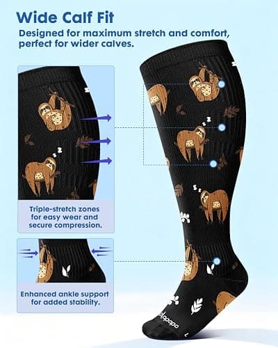 Lalapapa Wide Calf Compression Socks for Women - 3-Pair Plus Size 20-30mmHg Ankle Support Easy on off Socks for Travel Nurse thumbnail 2