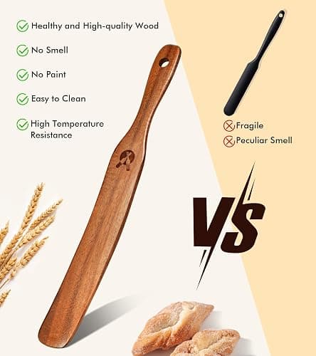 Skinny Spurtle for Sourdough Starter, Mixing, Reaching Bottom of Jar, Dough Whisk, Natural from High Moist Resistance Teak, Spurtles Kitchen Tools Wooden Kitchen Utensils for NonStick Cookware thumbnail 6