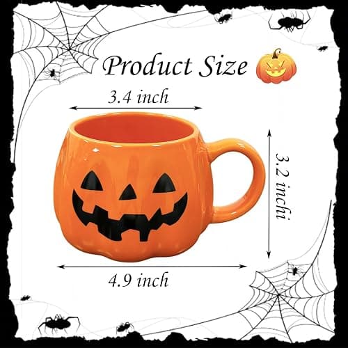 HS&ROXIN Halloween Mug Novelty Pumpkin Mug 3D Cute Ceramic Cup Halloween Coffee Cup Spooky Fall Decor and Christmas Birthdays Perfect Gifts for Kids and Adults Men Women (Orange) thumbnail 3