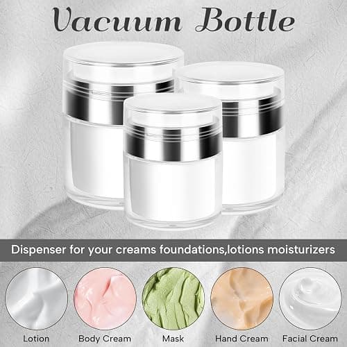 Airless Pump Jars Refillable Cosmetic Moisturizer Pump Botttles Travel Size for Cream, Gels and Lotion with Silicone Spatula (0.5oz+1oz+1.7oz) thumbnail 4