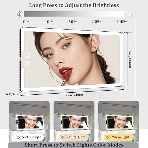 Led Sun Visor Vanity Mirror, Upgraded Large Car Mirrors with Lights, Dimmable Light up Vanity Makeup Mirror for Car,Rechargeable Universal Rear View Visor Mirrors thumbnail 5