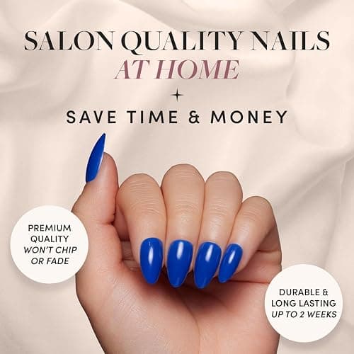 Glamnetic Press On Nails - Cobalt Blue | Opaque Bright Vibrant Blue Short Almond Fake Nails, Salon Quality | 15 Sizes - 30 Nail Kit thumbnail 2