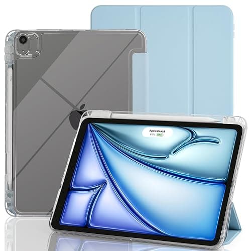 Ruizextech Case for iPad Air 11 Inch M3 2025/M2 2024, iPad Air 5th/4th Generation 10.9" Case 2022/2020, Slim Hybrid Protective Cover with Pencil Holder, Anti-Yellowing Clear Back Shell, Light Blue - Image 1