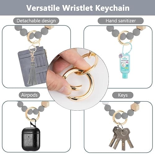 KNGITRYI Wallet Keychain Wristlet for Women,Slim RFID Credit Card Holder Purse Tassel Keychain Bangle Key Ring for Men Women thumbnail 5