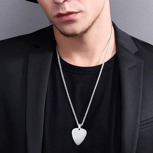 U7 Hip Hop Punk Music Necklace, Guitar Pick/Guitar/Microphone/Headphone Pendant with Chain for Men & Women, Stainless Steel R&B Music Jewelry, Silver/Gold/Black, Customizable thumbnail 8