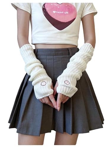 Verdusa Women's Y2k Arm Warmers Heart Knit Arm Sleeves Fingerless Gloves - Image 1