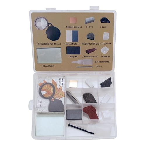 SuiToWan Mineral ID Kit Rock Mineral Identification Kit - Includes Streak Plates, Glass Plate, Magnet, Dropper Bottle, Nail, Hand Lens, Cooper Sheet, Rock & Mineral Geology Kit thumbnail 7