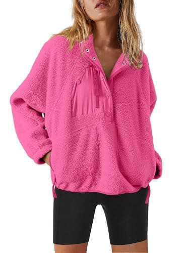 Nirovien Womens Fleece Pullover Long Sleeve Sherpa Jacket Button Down Fuzzy Sweatshirt Warm Outwear with Pockets - Image 1