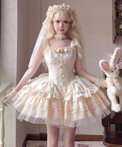 Sweet Lolita Princess Dress Ruffled Tea Party Costume with Lace Trim and Bow thumbnail 2