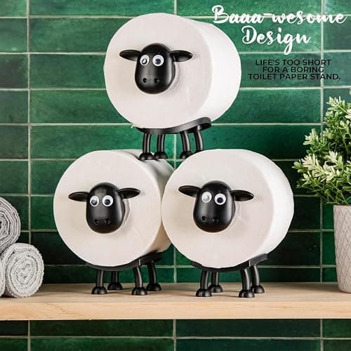 VELENTI Sheep Toilet Roll Holder, Free Standing Bathroom Set, 3D Printed, Funny Hilarious Black Sheep Loo Roll Holder, Tissue Paper Storage, Cute Bathroom Decor, X3, Set of 3 thumbnail 2