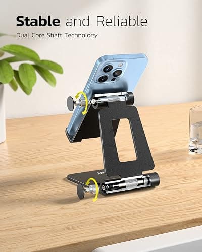 Nulaxy Dual Folding Cell Phone Stand, Fully Adjustable Foldable Desktop Phone Holder Cradle Dock Compatible with iPhone 17 16 15 14 13 12 11 Pro Max Xs Xr X 8, Nintendo Switch, All Phones thumbnail 5
