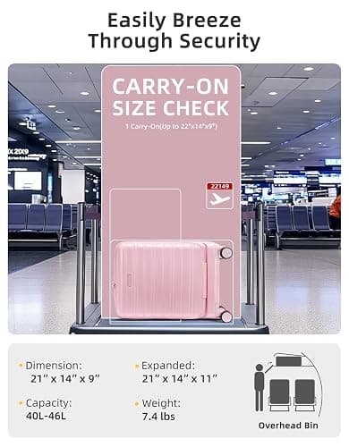 LARVENDER Carry On Luggage 22x14x9 Airline Approved, 20 Inch Expandable PC+ABS Hardside Carry On Luggage with Front Pocket Spinner Wheels TSA Lock for Women Men (Pink) thumbnail 4