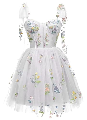Glitter Tulle Off Shoulder Homecoming Dress for Teens Flower Embroidery Beaded Short Party Gowns - Image 1