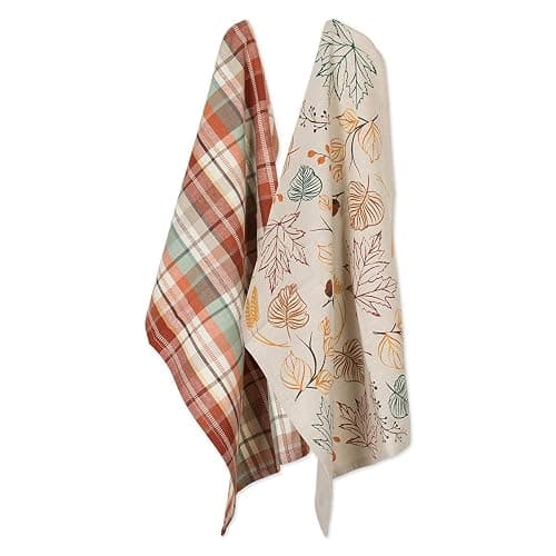DII Fall Basics Kitchen Dishtowel Collection Printed & Plaid Fall Dish Towel Set, 18x28, Autumn Leaves, 2 Count - Image 1