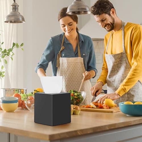 2 Pack Tissue Box Cover Black, Square Acrylic Tissue Holder, Decorative Facial Tissue Box Vessel Cube Paper Organizer Dispenser for Bathroom Office, Night Stand, Desk, Car, Vanity, Countertops thumbnail 2