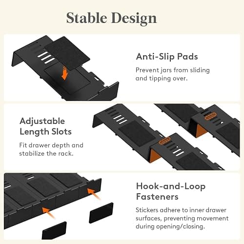 Lifewit Spice Drawer Organiser, 36PCS Interlocking Expandable Spice Rack Tray Inserts with Non-Slip Mats for Kitchen Drawers, Adjustable Storage for Spice and Seasoning Jars, Black thumbnail 4