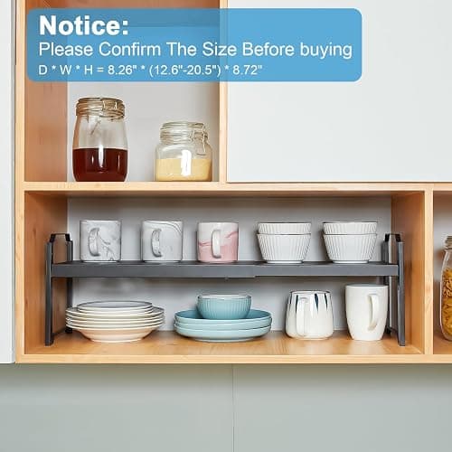 2 Pack Expandable Cabinet Countertop Shelves, Stackable Shelves Organizers For Kitchen Cabinet Countertop Storage, Adjustable Counter Cupboard Pantry Organizer Shelf Rack Stand, Length:20.5" thumbnail 4