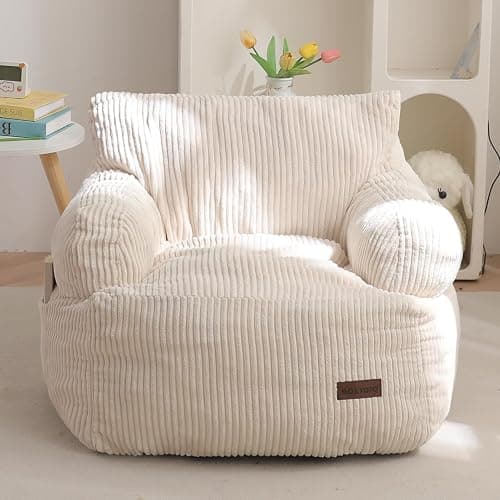 MAXYOYO Kids Bean Bag Chair, Stuffed Toddler Bean Bag Sofa with Filler Bean Bag Chair for Boys and Girls, Lazy Sofa with Pocket Floor Chair for Gaming, Reading, Beige - Image 1