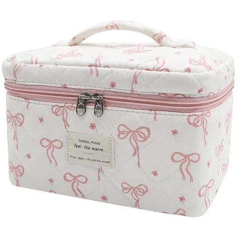 Large Makeup Bag, Cute Cosmetic Bag for Women Girls, Floral Coquette Aesthetic Toiletry Bag, Travel Make Up Organizer Bag (Pink Small Butterfly) - Image 1