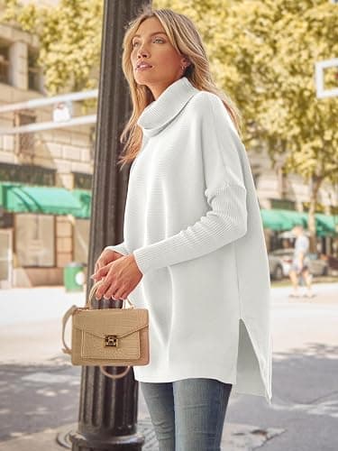 LILLUSORY Women's Turtleneck Oversized Sweaters Long Batwing Sleeve Spilt Hem Tunic Pullover Knit Tops thumbnail 4