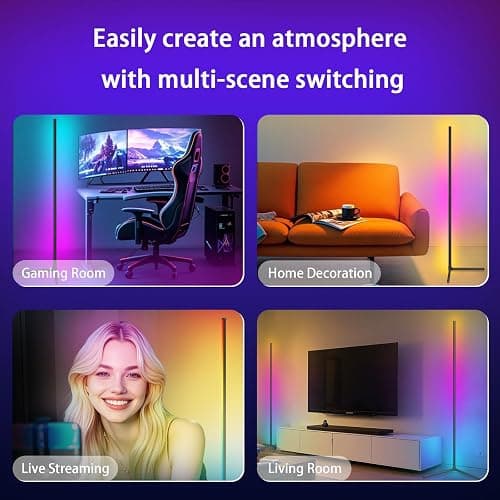 Tyute Corner Lamp, Led Floor Lamp, RGB Ambient Lighting, Smart Modern Floor Lamp with Remote, Color Changing Dimmable Corner Light with Music Sync, Mood Lighting for Bedroom, Living Room Gaming Room thumbnail 8