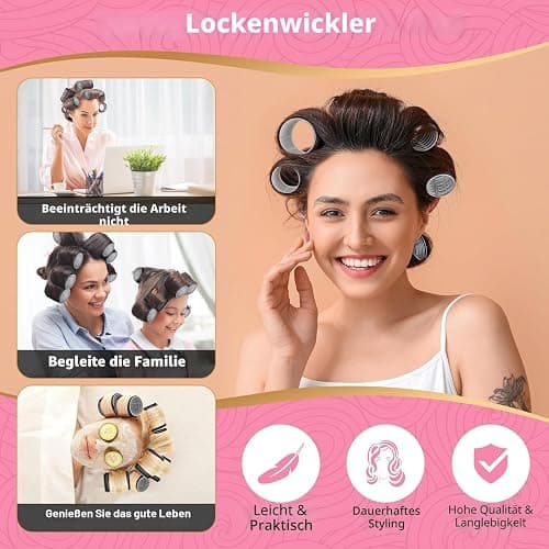 Lockenwickler locken Set, 50 Stück/Packung, Lockenwickel Klett-Rollen für das Haar, umweltfreundliches Nylon-Material, 4 Größen für verschiedene Locken, perfekt für Styling und Volumen 60 45 36 25 mm thumbnail 3